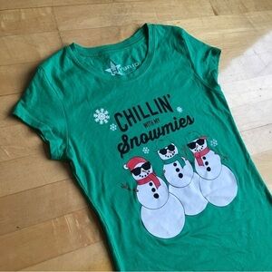 Hybrid Apparel “Chillin’With My Snowmies” Tee, Green, White, Size L (Youth)